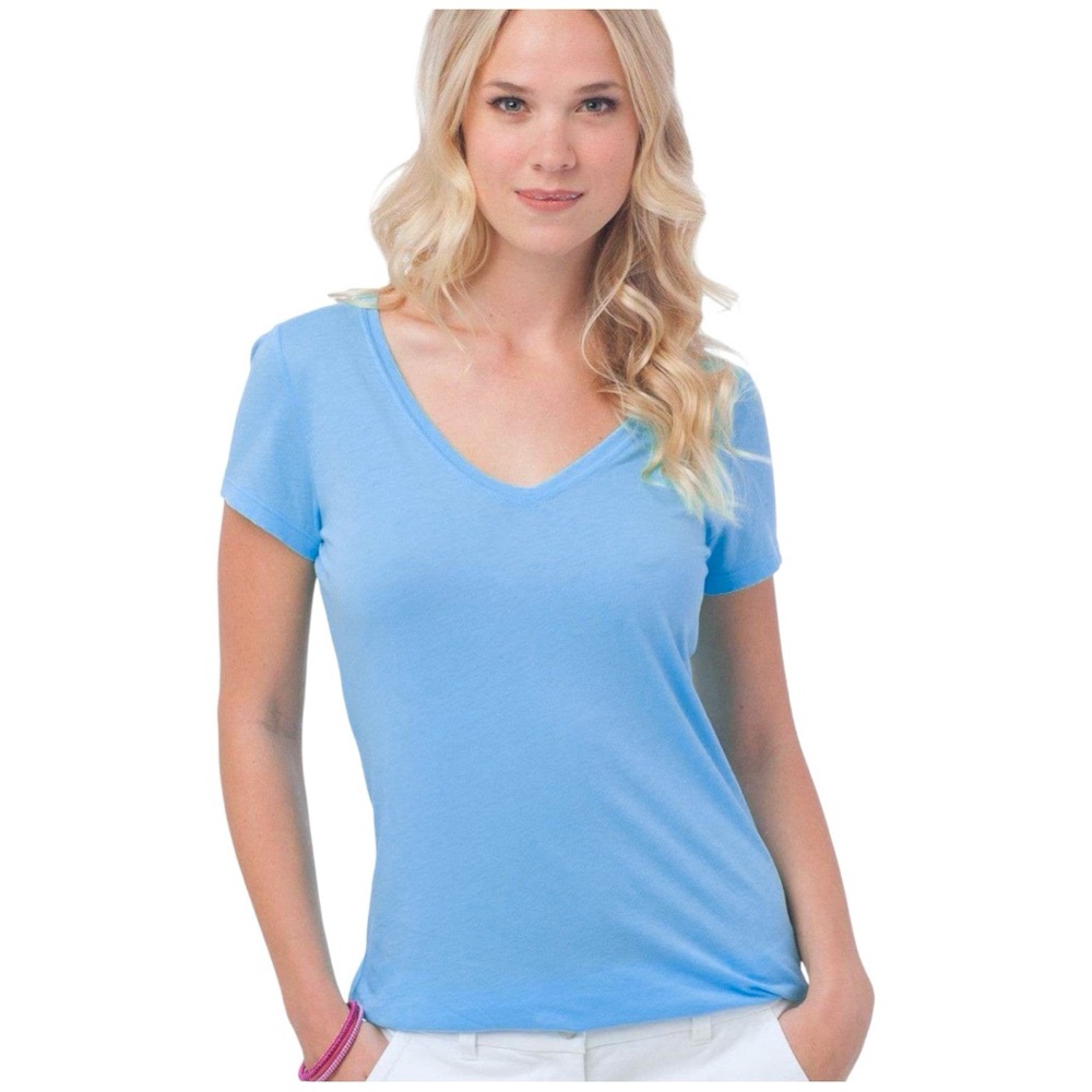 Southern Tide Katherine V Neck Tee Small Light Blue Cotton Modal